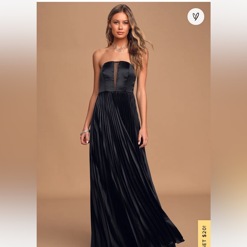 Lulus Always Be My Love Black Satin Strapless Pleated Maxi Dress